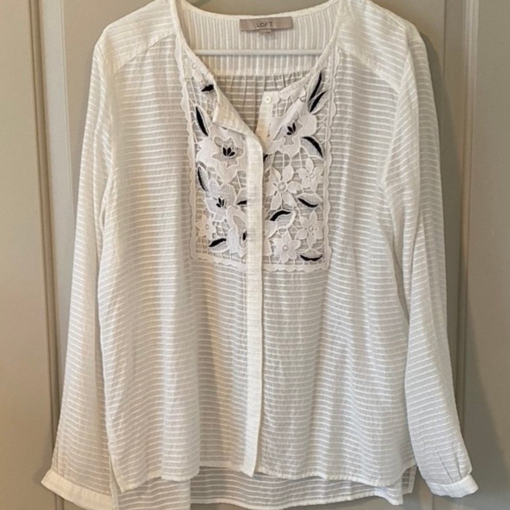 Loft Striped Floral Bib Button Down